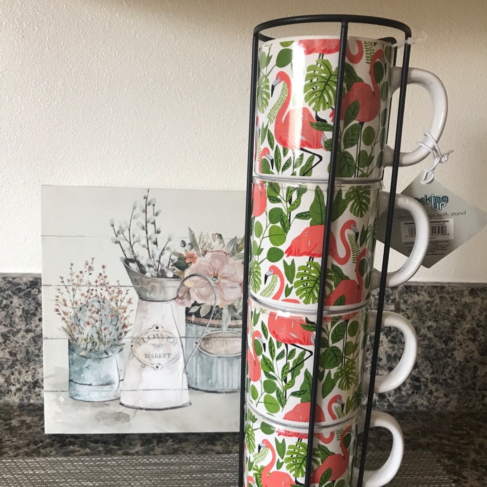 -Boston Warehouse  flamingos 14 oz. Stacking Mugs